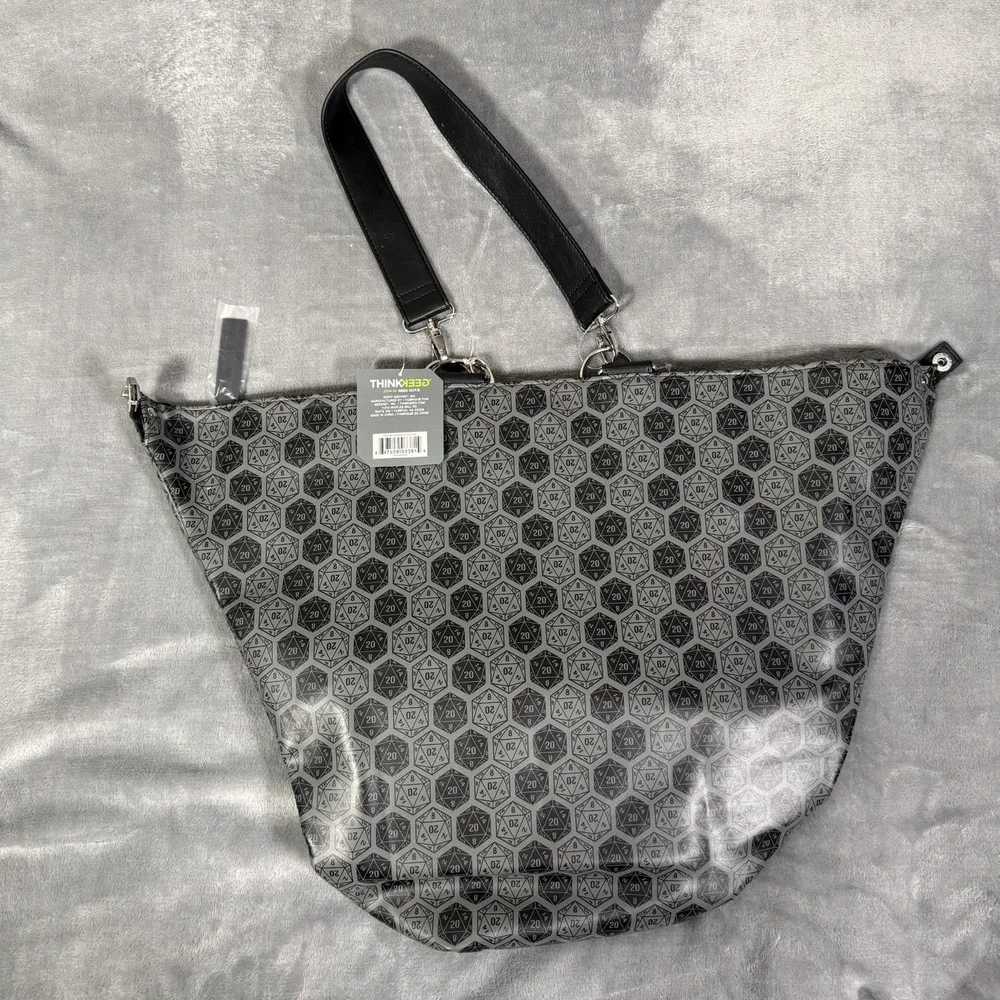 ThinkGeek D20 Origami Handbag of Holding D&D Tote Bag Black Faux Leather NEW